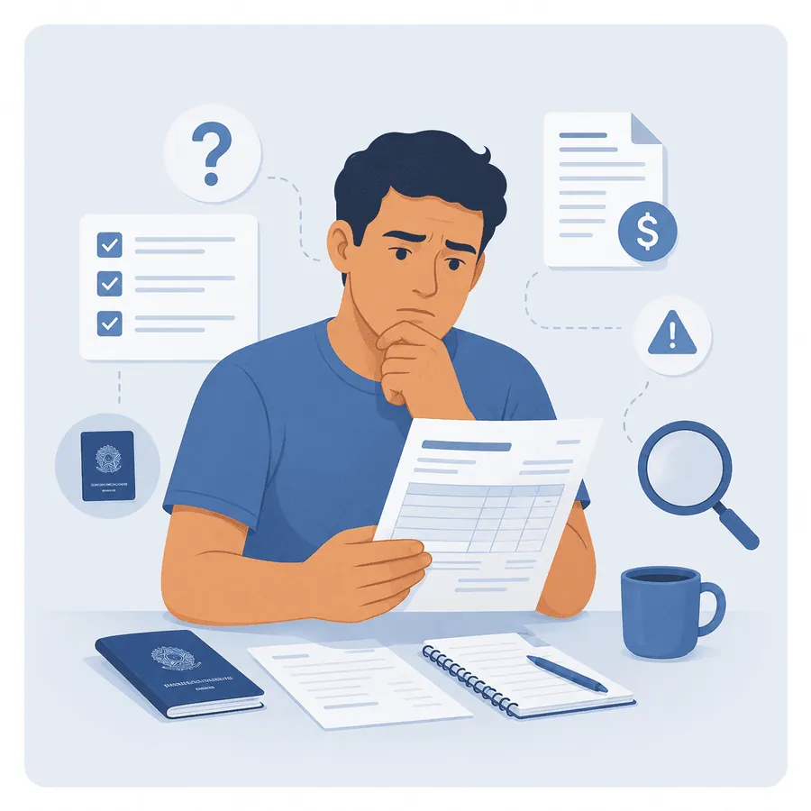 Trabalhador analisando documentos da rescisão